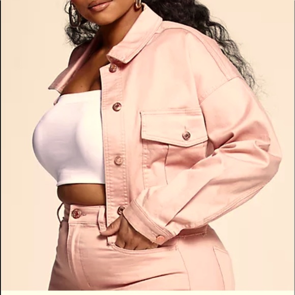 Fashion to Figure Jackets & Blazers - Medium Pink Cropped Denim Jacket